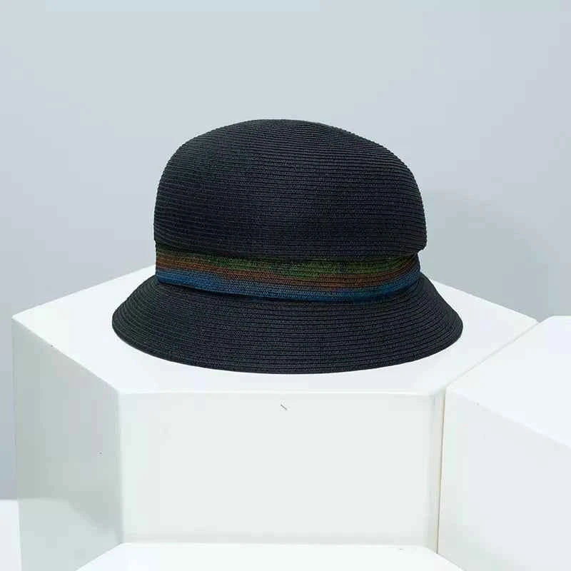 Straw Cloche Hat with Colorful Band