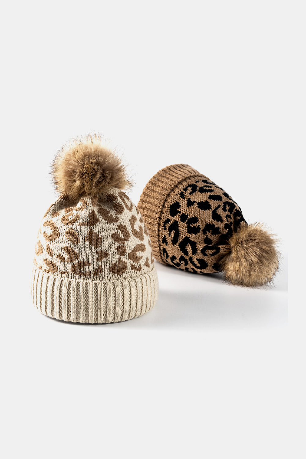 Women's Black Leopard Pom-Pom Cuffed Beanie knit texture detail photo 15