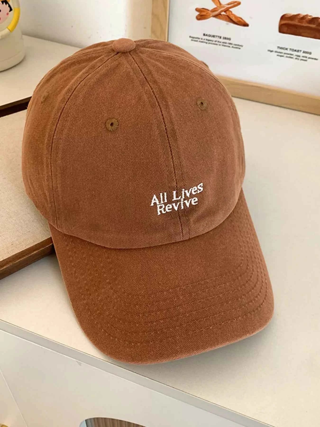 Earth-Tone Letter Embroidered Cotton Baseball Cap
