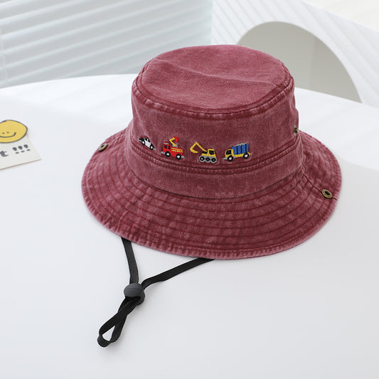 Blue children's vehicle bucket hat front view