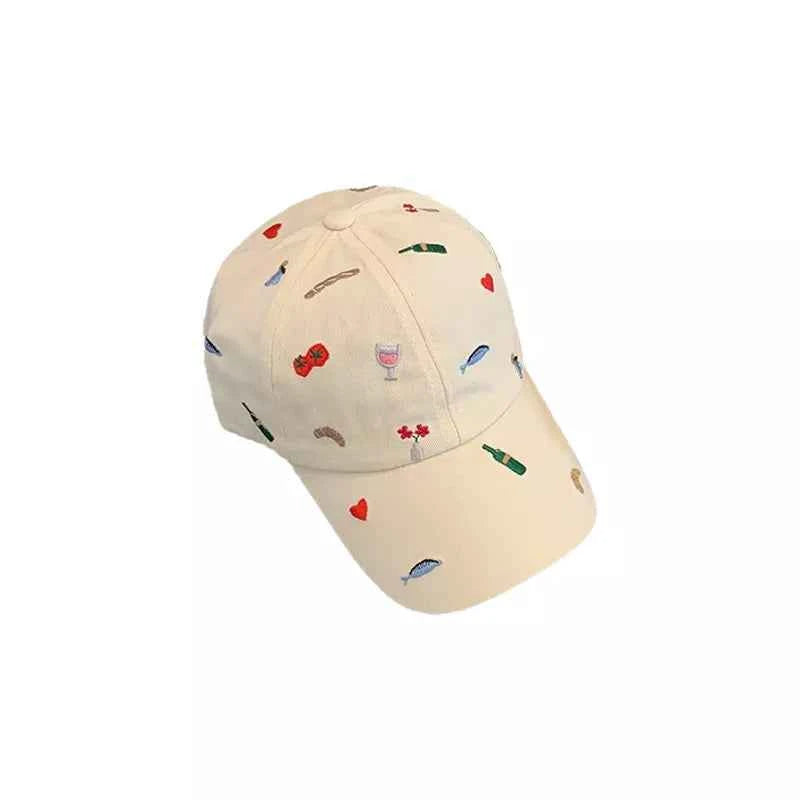 White Embroidered Cotton Baseball Cap