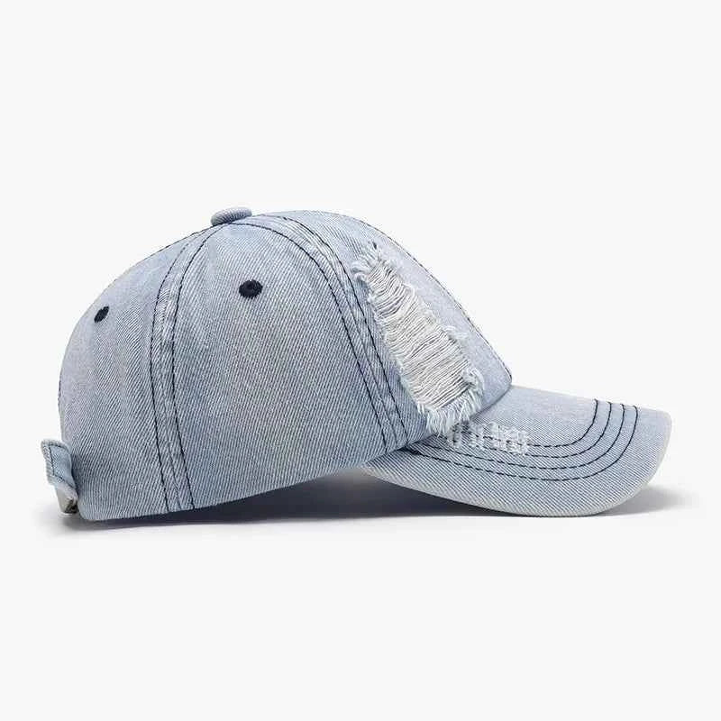 Distressed Cotton Baseball Cap – Light-to-Black Wash