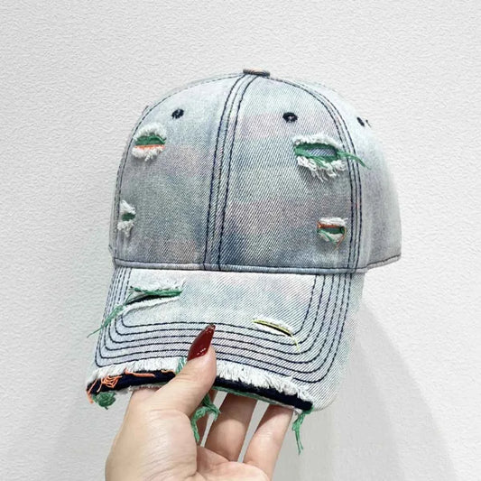Distressed Adjustable Cotton Baseball Cap – Pastel Color Edit