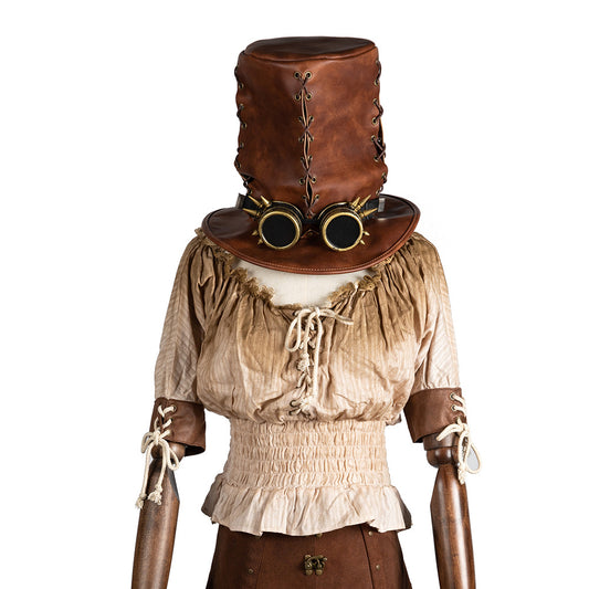 Unisex Halloween Vintage Steampunk Top Hat - Brown side angle