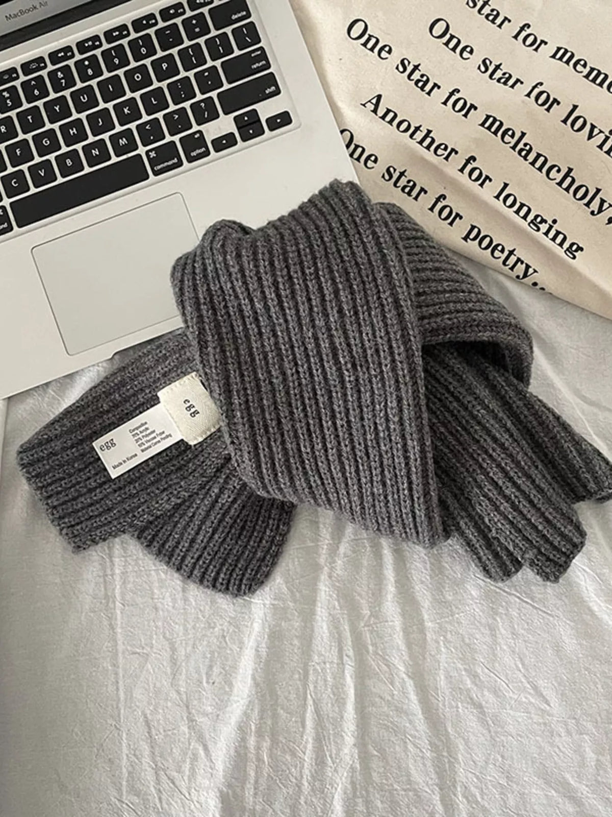 Unisex Compact Ribbed Knit Scarf — gray compact scarf with clearly defined ribbing