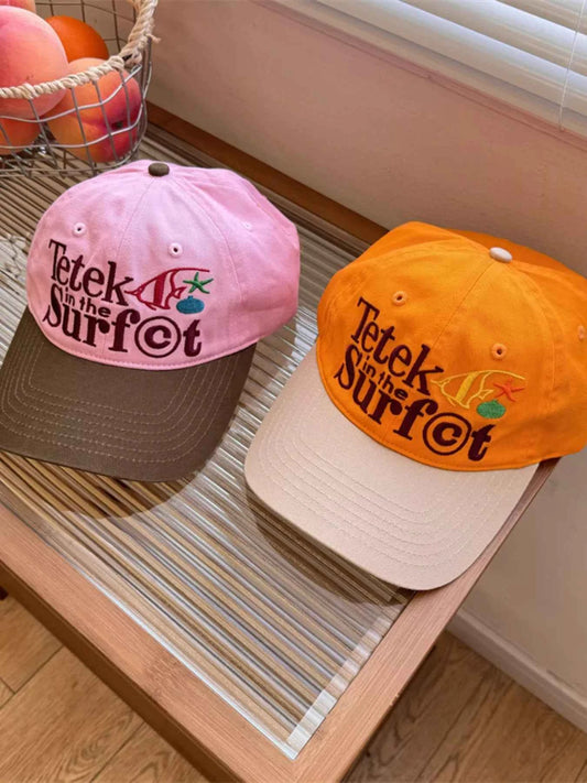 Pink & Orange Embroidered Letter Cotton Baseball Cap