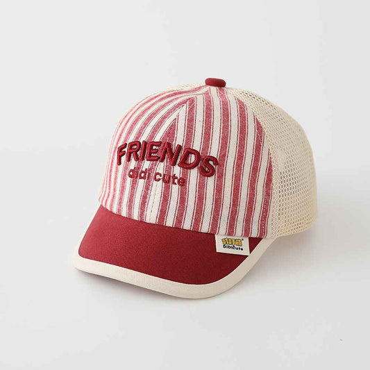 Kids Black - Light Gray Striped Embroidered Mesh Trucker Cap side angle