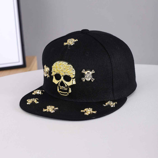 Unisex Gold Skull Embellished Snapback Cap