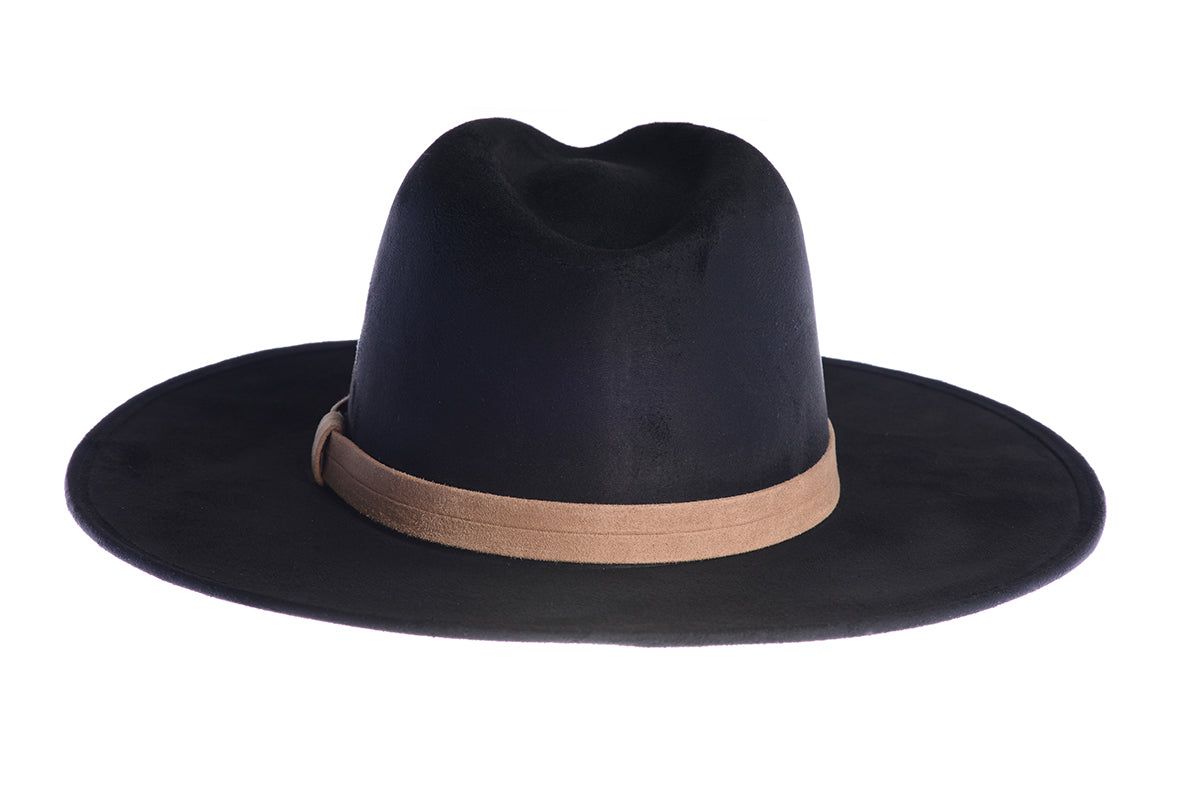 ASN Hats North black fedora hat, rear view showing the crown and trim