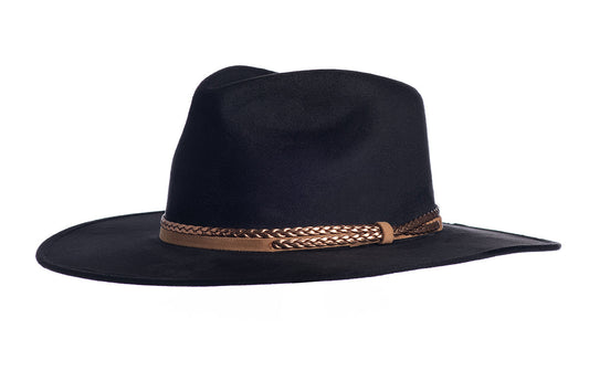 ASN Hats Joshua black fedora hat, side profile showing the hatband