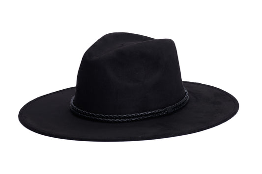 ASN Hats Eras black fedora hat, side profile showing the hatband