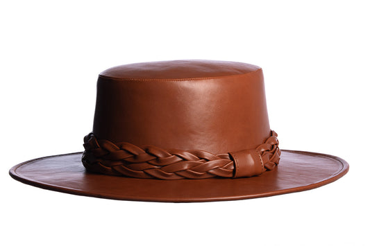 ASN Hats Cedar - Rust rust brown boater hat, side profile showing the hatband