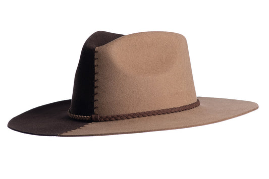 ASN Hats Cruel Intentions - Brown & Tan brown and tan fedora hat, side profile showing the hatband