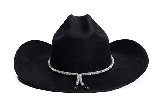 ASN Hats Kenny Black black cowboy hat, side profile showing the hatband