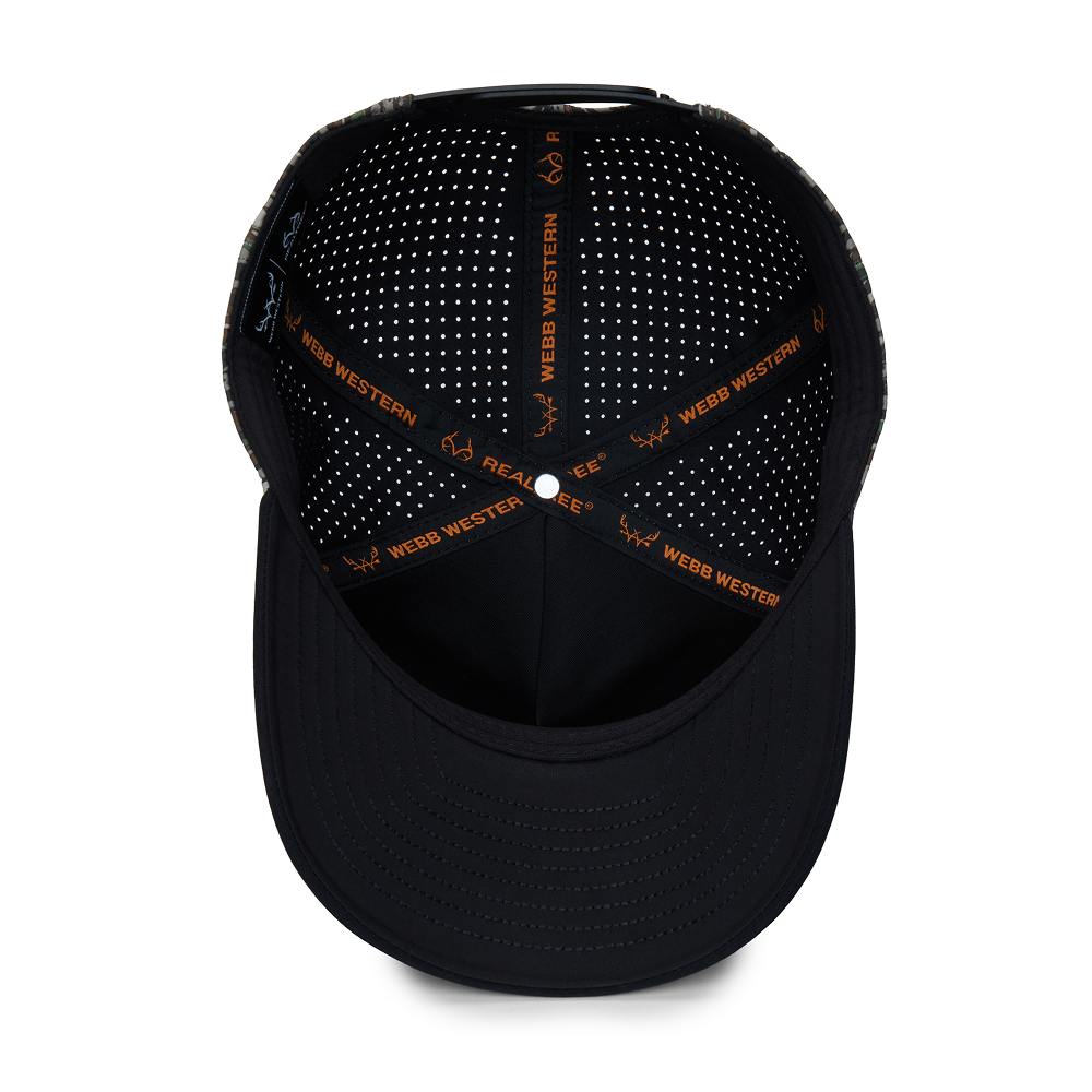 Webb Western APX Moon cap, interior view showing the sweatband and crown seams