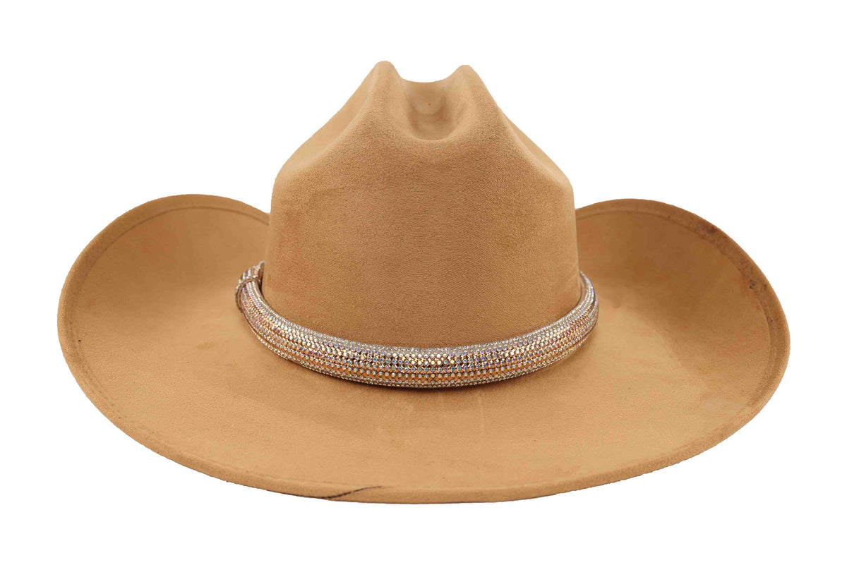 ASN Hats Crystal camel cowboy hat, rear view showing the crown and trim