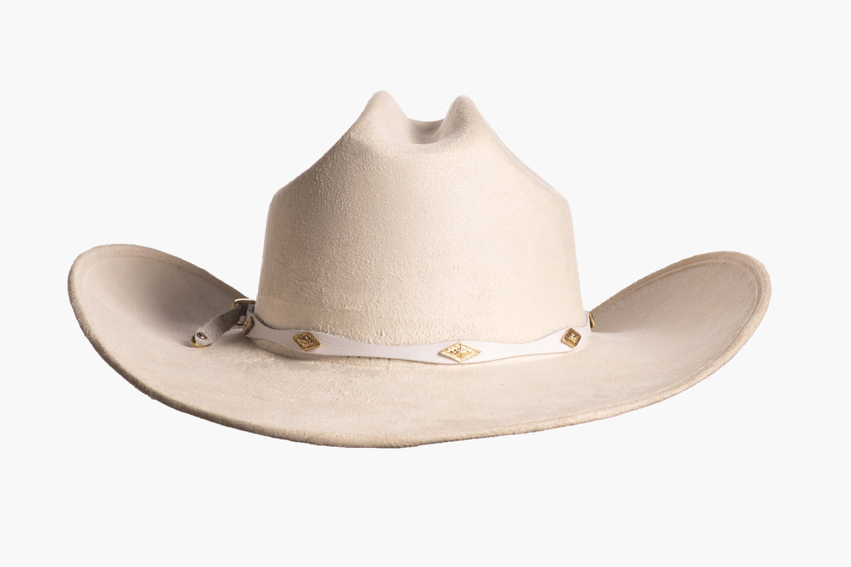 ASN Hats Dolly ivory cowboy hat, rear view showing the crown and trim