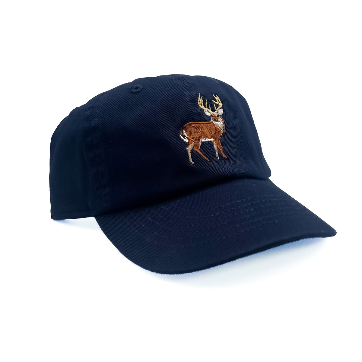 Angled view of Rey To Z Buck Baseball Hat in Navy showing the curved bill and front design