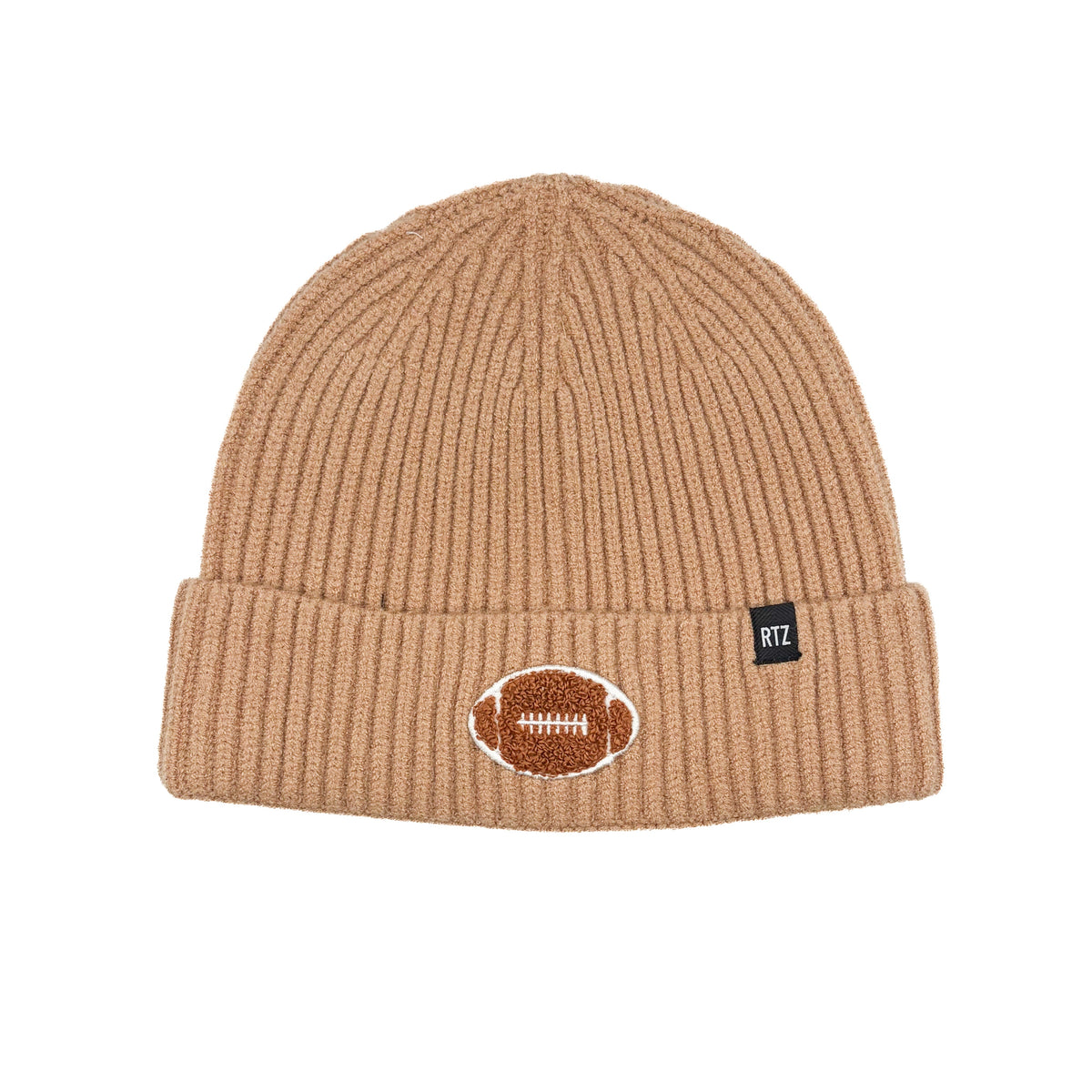 Rey To Z additional front photograph of the Wheat football-patch beanie