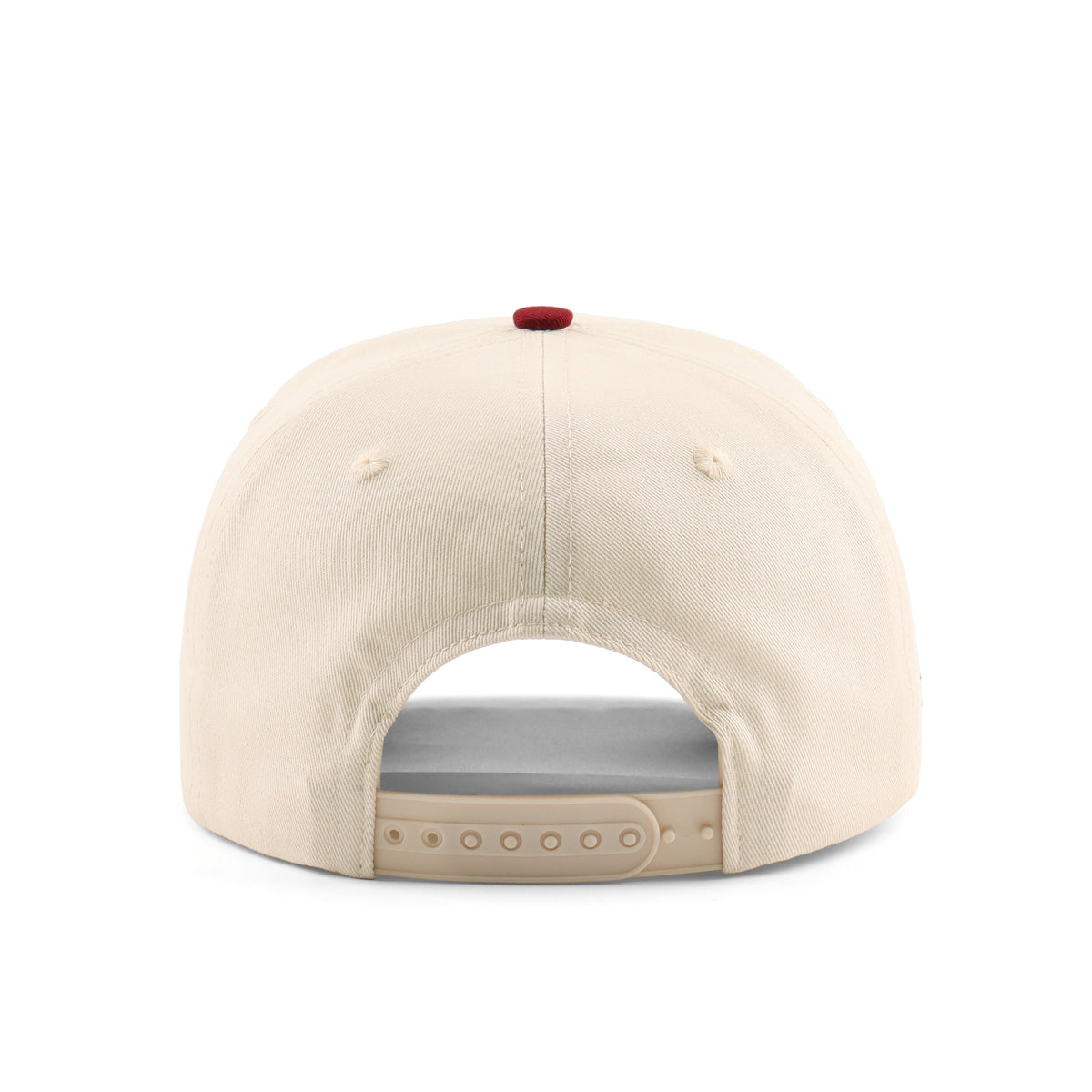 Back of the College Station Script Hat showing the beige snapback closure