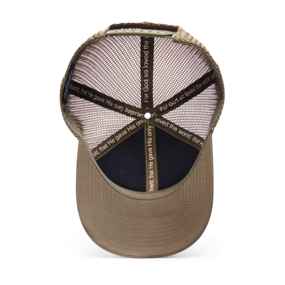 Webb Western John 3:16 (Olive) cap, interior view showing the sweatband and crown seams