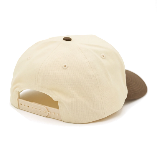 Rear view of the cream and brown Rattler Hat and adjustable closure