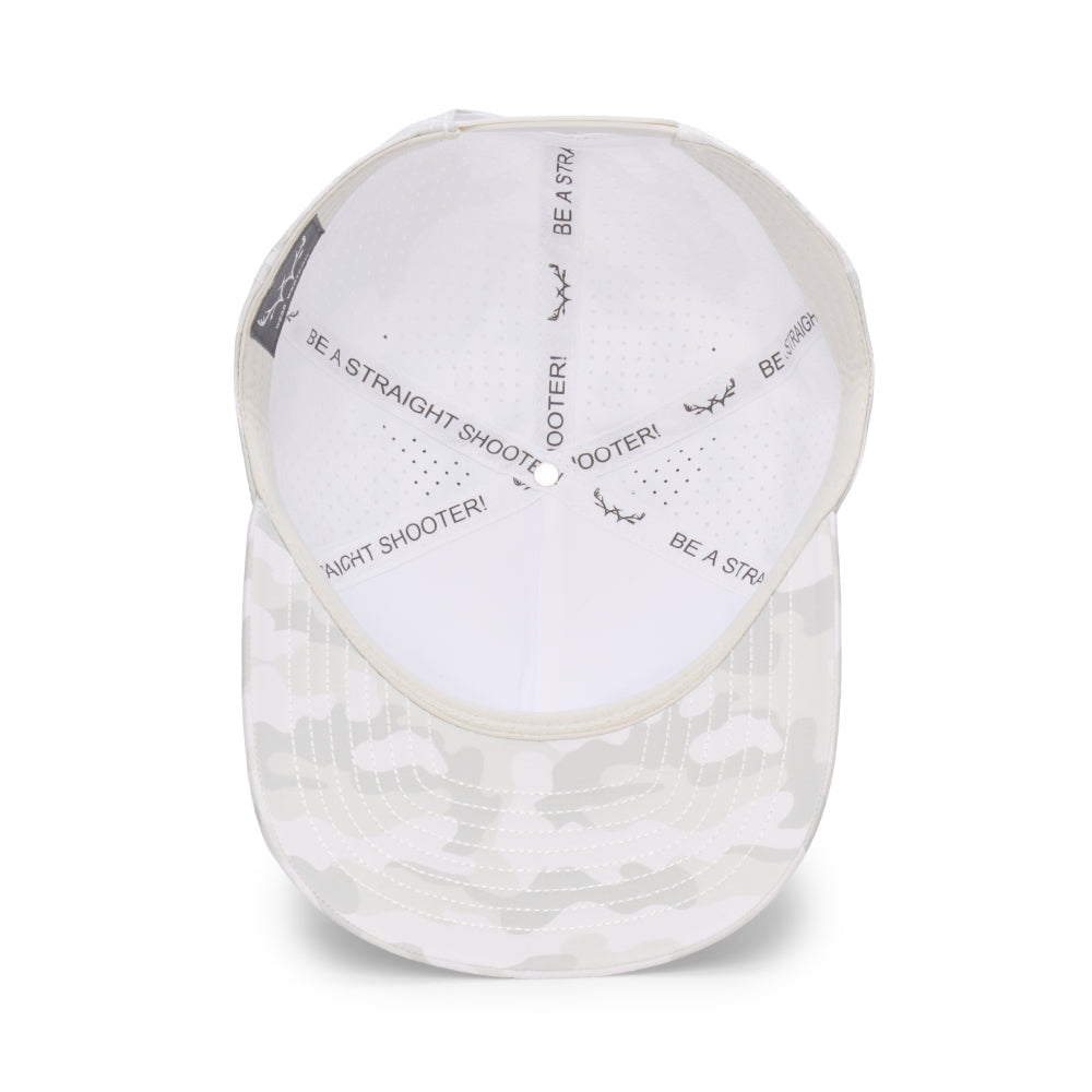 Webb Western Snow Camo cap, interior view showing the sweatband and crown seams