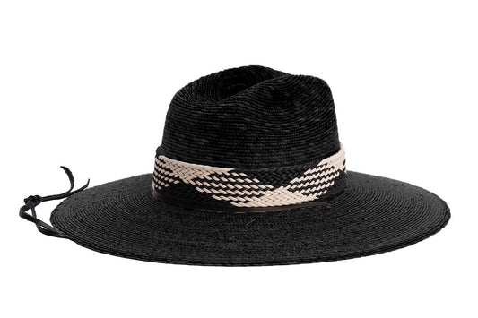 ASN Hats Surfer Boi Black black fedora hat, side profile showing the hatband