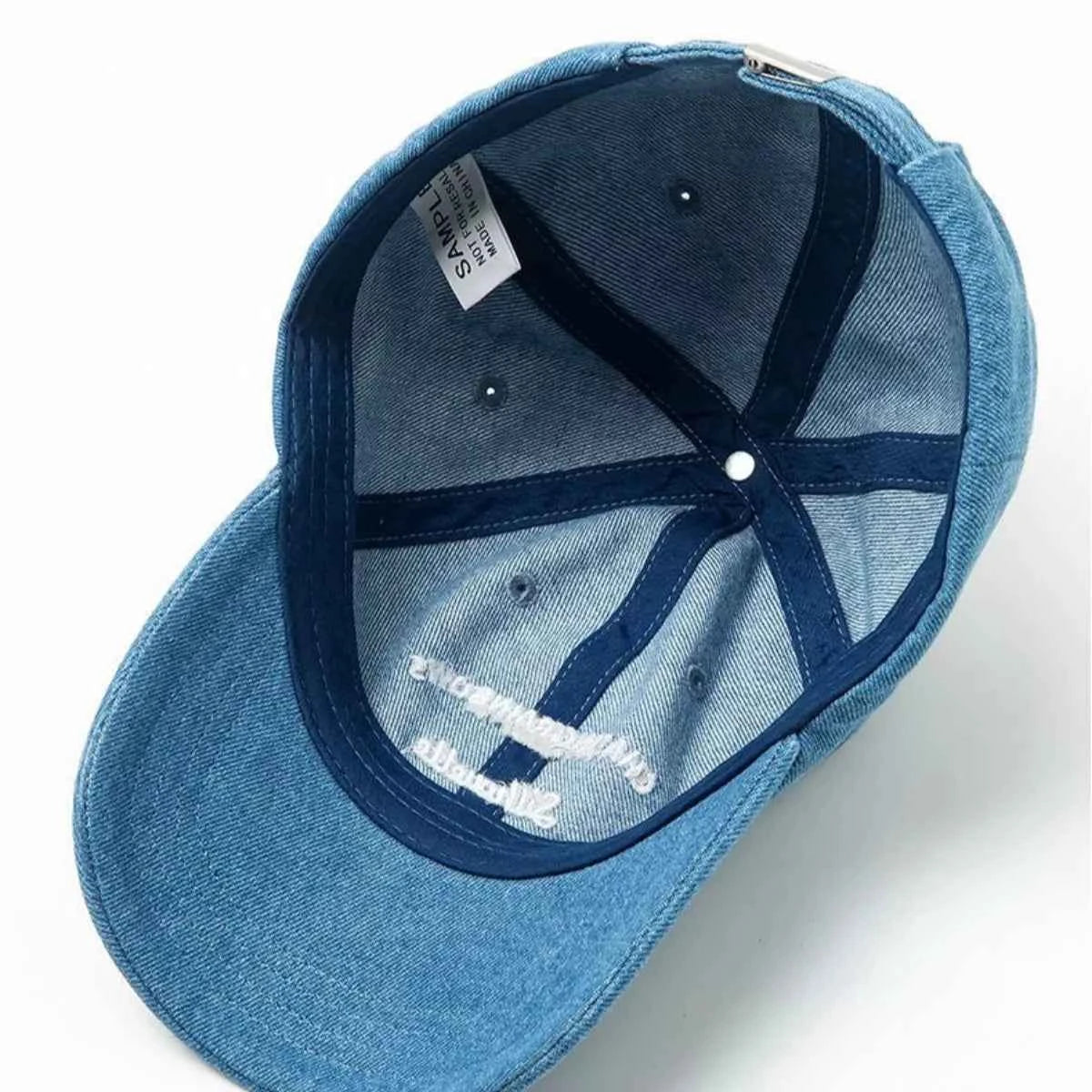 Sky Blue Embroidered Denim Baseball Cap – High Crown