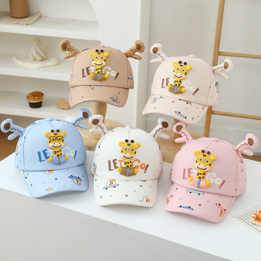 Kids Blue 3D Giraffe Cartoon Baseball cap side angle