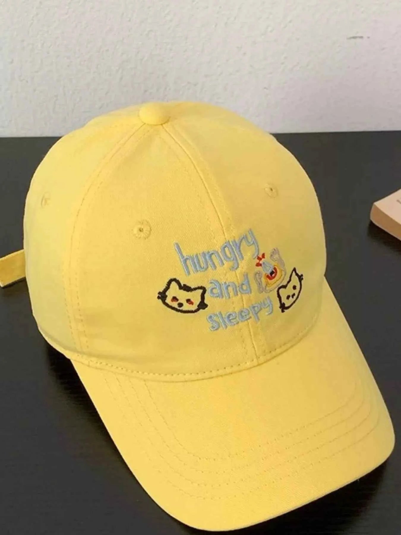 Yellow Embroidered Casual Cotton Baseball Cap