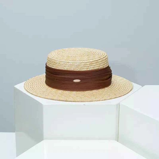 Straw Boater Hat with Ribbon Accent