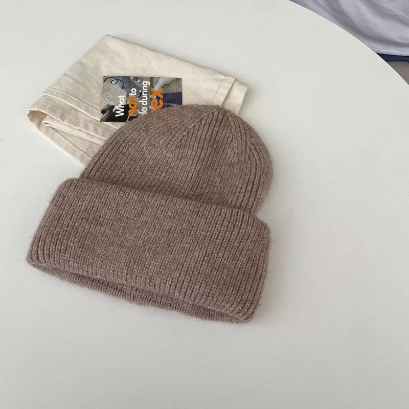 Unisex Brown Warm Knitted Cuffed Beanie Hat color option photo 06
