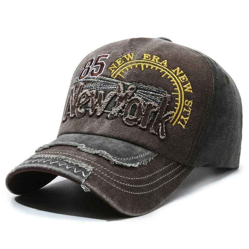 Unisex Distressed Embroidery-Washed Baseball Cap