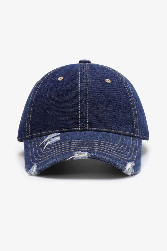 Distressed Adjustable Cotton Baseball Cap – Blue Tone Edit