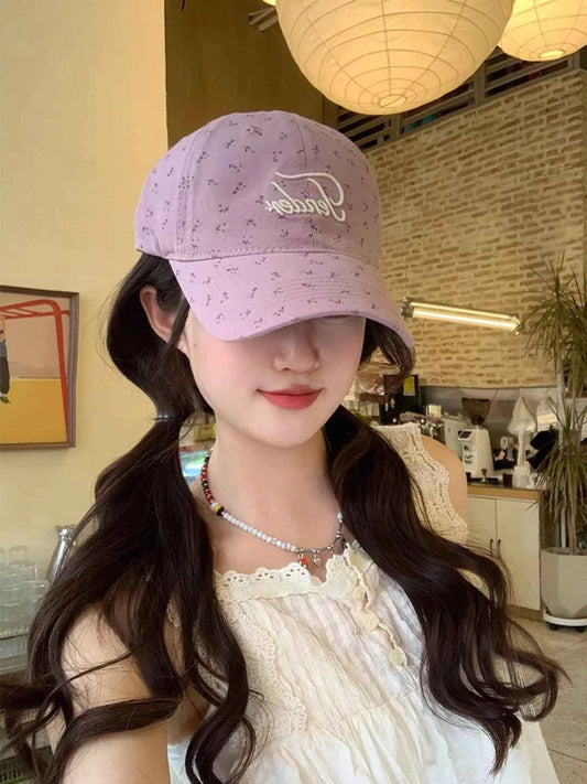 Contrast Floral Embroidered Cotton Baseball Cap