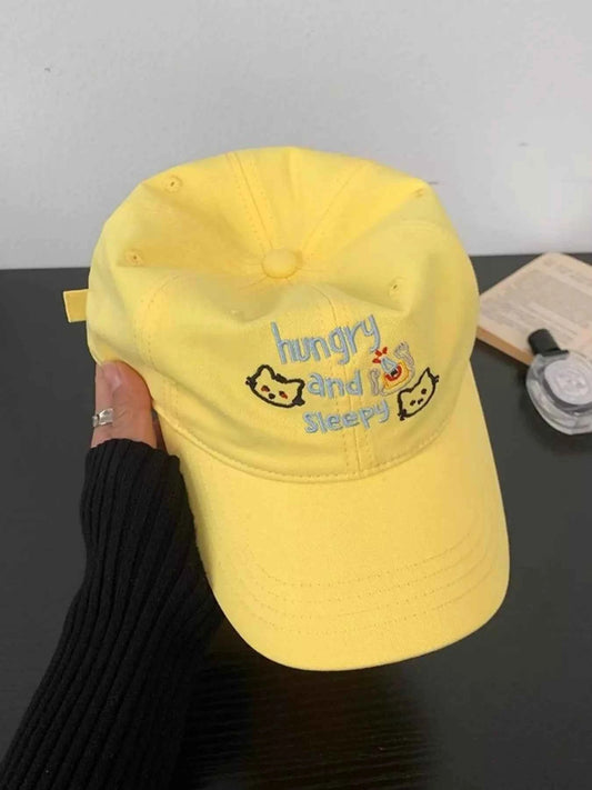 Yellow Embroidered Casual Cotton Baseball Cap
