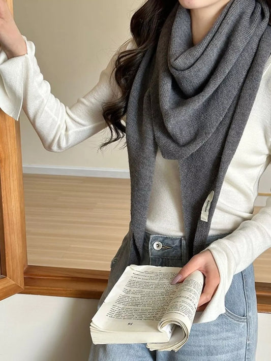 Women's Neutral Wool Shoulder Wrap — gray shoulder wrap gathered at the neckline