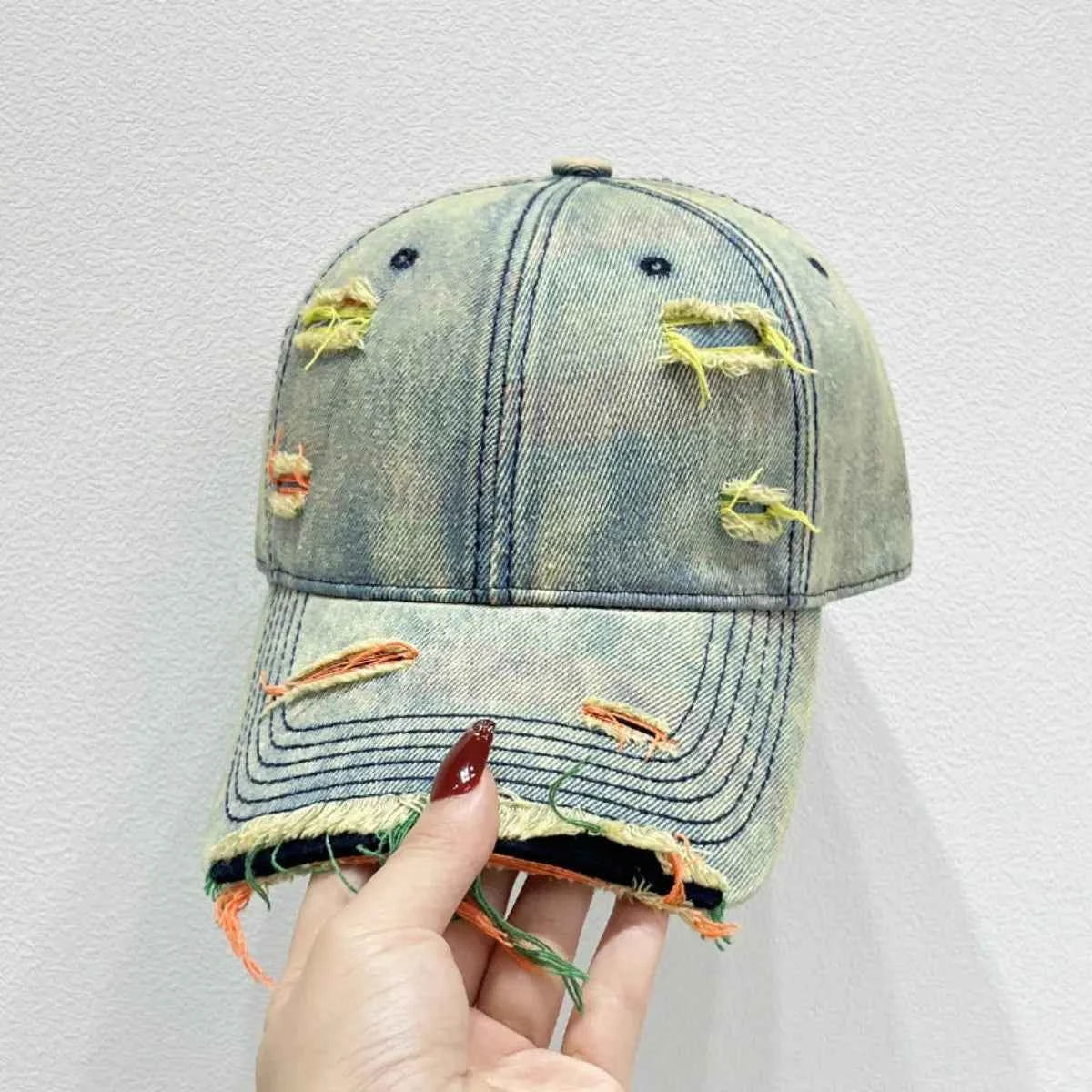 Distressed Adjustable Cotton Baseball Cap – Pastel Color Edit