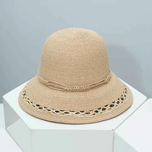 Straw Bucket Hat with Decorative Band