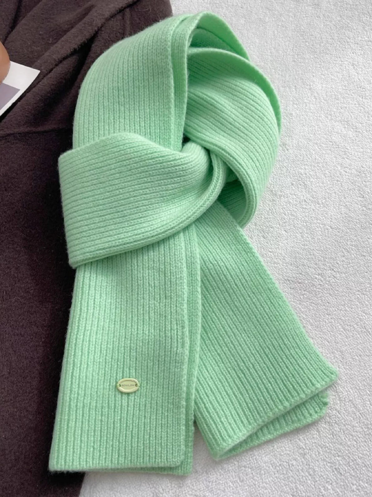 Unisex Pure Wool Soft Knit Scarf — green wool scarf with a neat ribbed finish