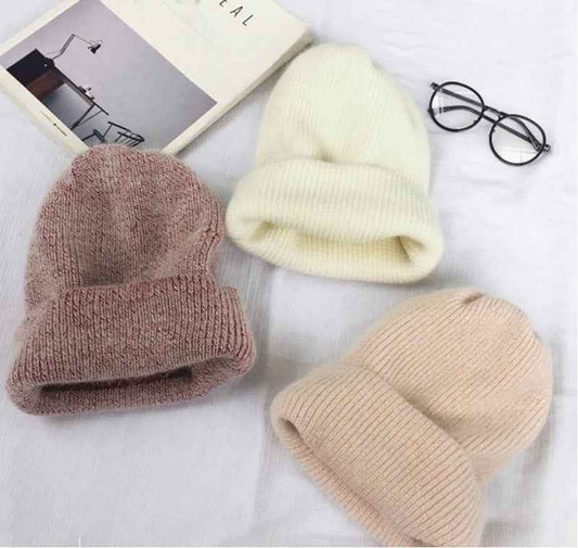 Unisex Rabbit Wool Ribbed Winter Beanies