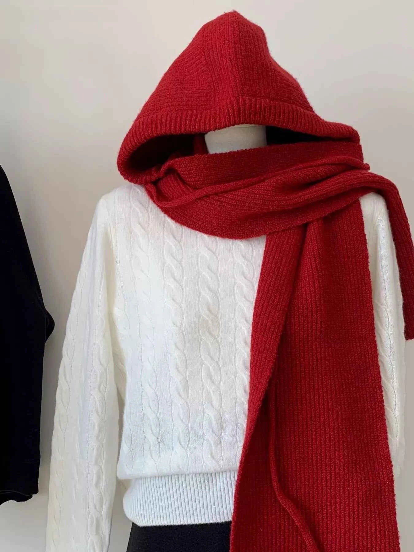 Knitted Solid Color Beanie Scarf Hat