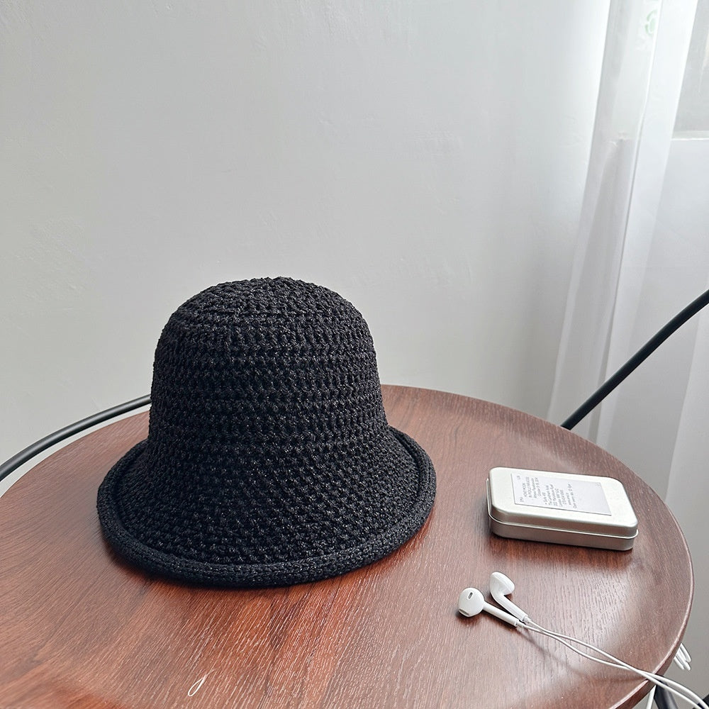 Unisex Camel Crochet Straw Bucket Sun Hat brim detail