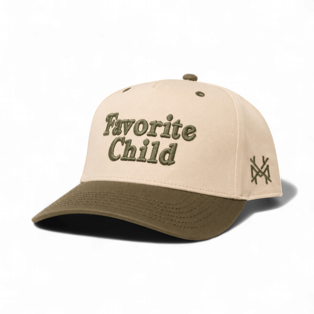 The Mad Hatter Company Favorite Child Snapback Hat, natural crown with an olive bill
