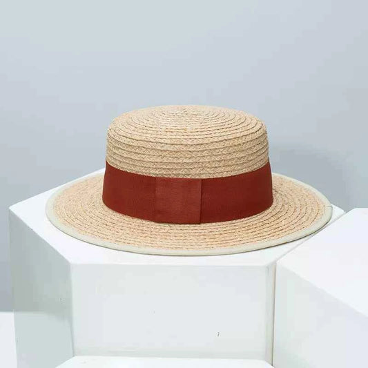 Straw Boater Hat with Contrast Band