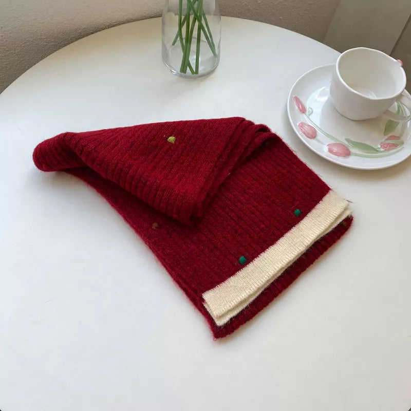 Unisex Color Fleck Cashmere Scarf — red scarf folded to show its pale end border