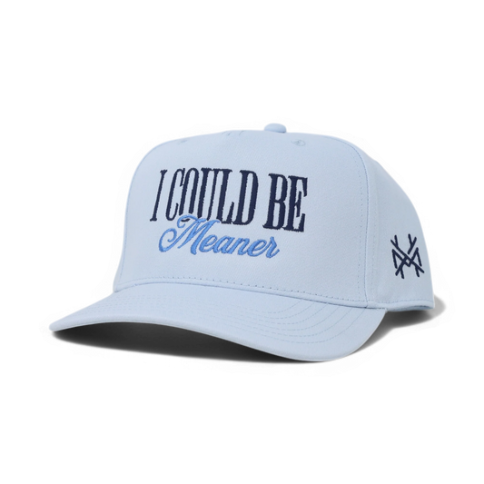 The Mad Hatter Company I Could Be Meaner, powder blue cap with contrasting embroidered text