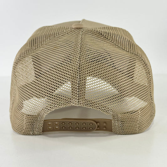 Back of the tan Mallard cap showing mesh panels and adjustable snapback