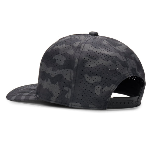 Webb Western Midnight Camo cap, rear angle showing the adjustable snapback closure